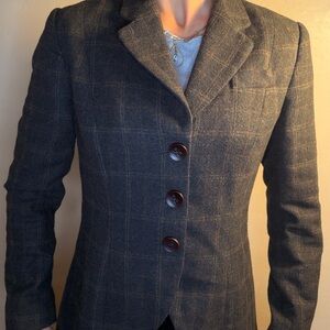 Women's Vintage Classic Bronwn Gray Plaid Blazer Jacket